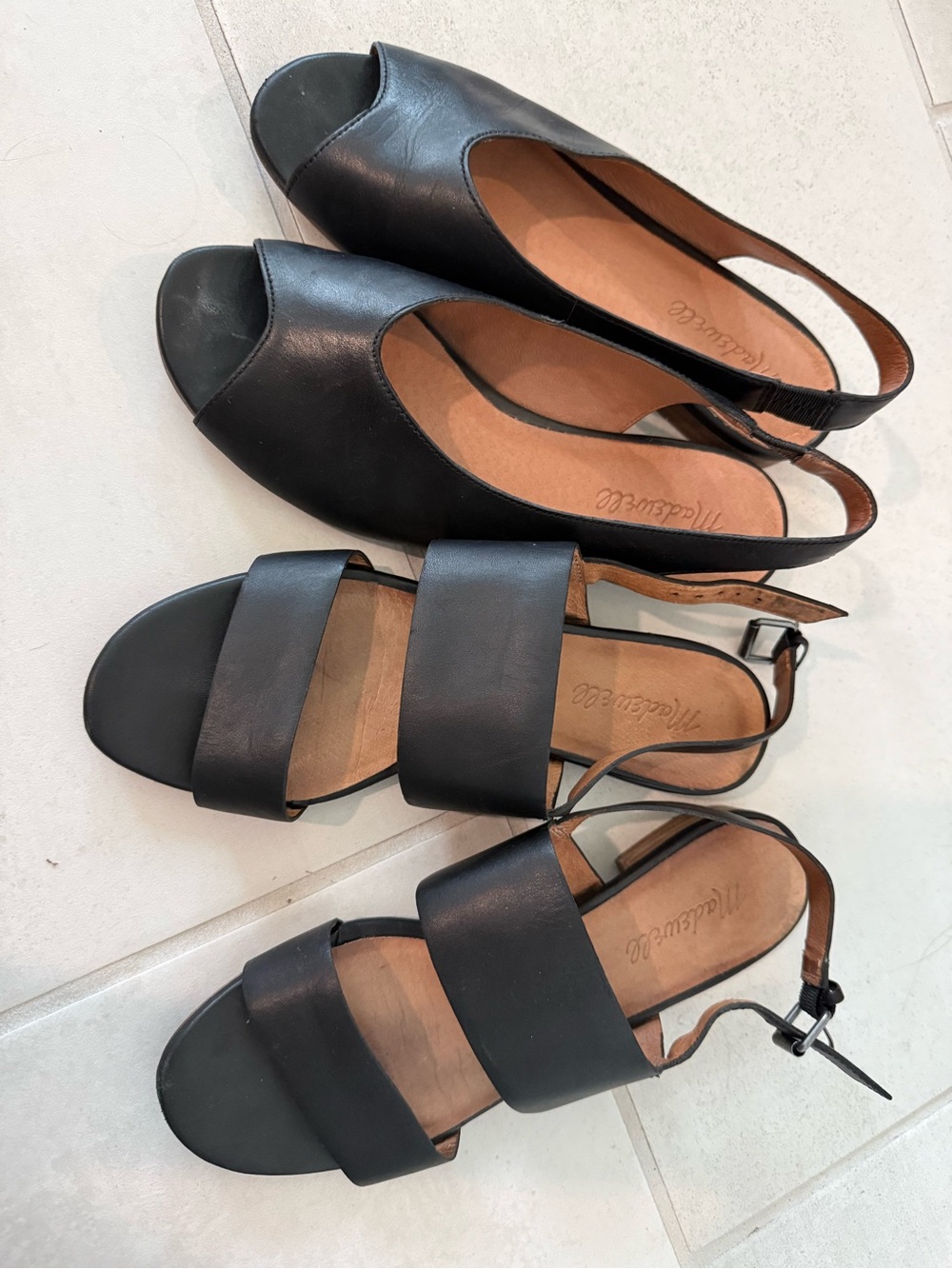 Madewell Black Leather Double-Band Slingback Sandals